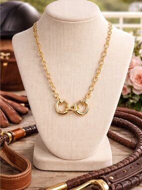 Gold Snaffle Bit Necklace, Equestrian Jewelry, Horse Bit Chain Necklace, English